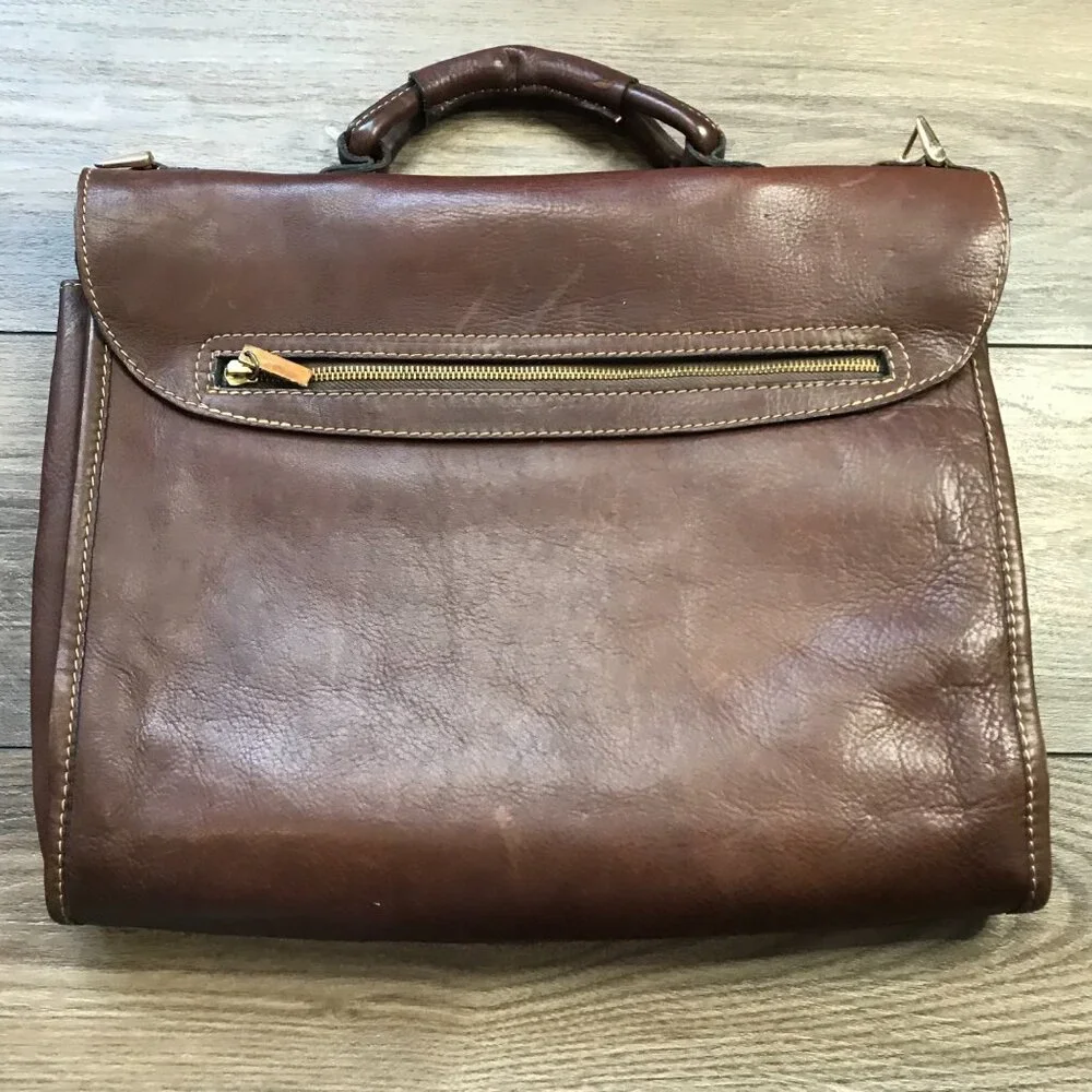 Vintage Rugero Brown Leather Messenger Bag Briefcase Removable Strap‎ Lock & Key